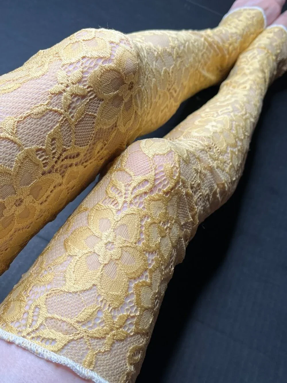 Floral Lace Thigh Highs Yellow Leg Warmers Over the Knee Socks Footless Tights